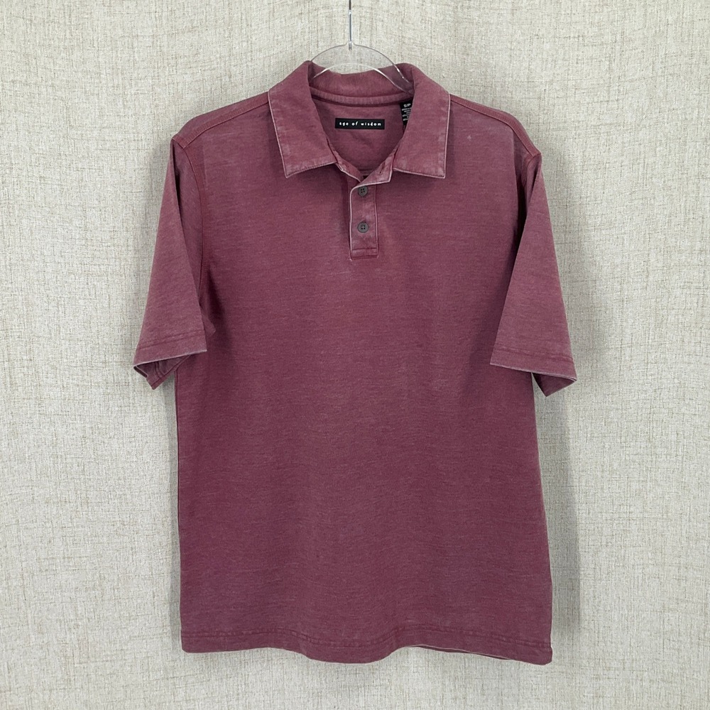 Age of Wisdom Polo Shirt Mens Small Wine Short Sleeve Cotton Blend NEW